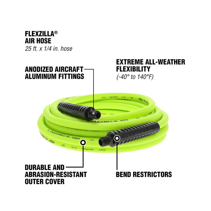 Flexzilla Air Hose, 1/4 in. x 25 ft., 1/4 in. MNPT Fittings, Heavy Duty, Lightweight, Hybrid, ZillaGreen - HFZ1425YW2 - Image 2